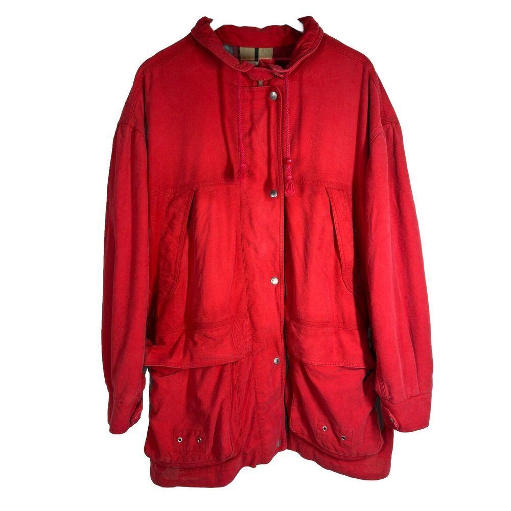 Jones New York Coat Women's‎ Chore Barn Jacket Red Plaid Lined 90s Large